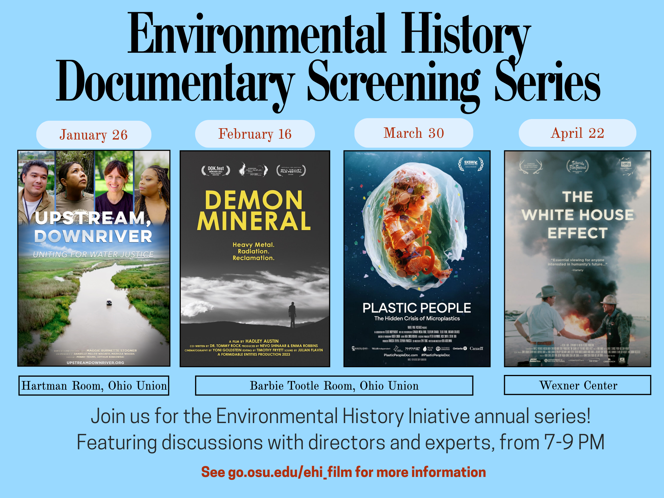 blue poster with four movie posters 