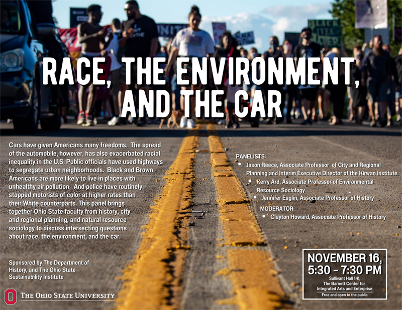Race, the Environment and the Car Flyer - a road with runners in the background