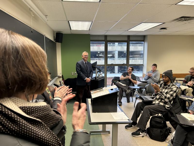 Professor Bert Harrill and students in his class