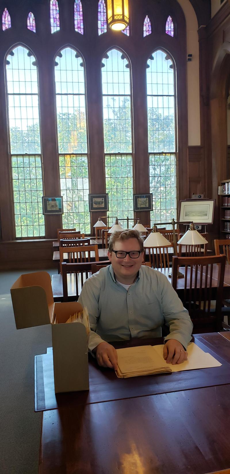 Zack in the archives at U. of Oklahoma