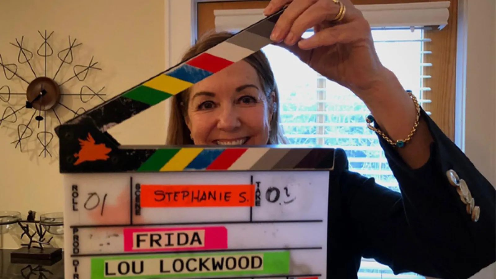 Stephanie Smith holding scene marker