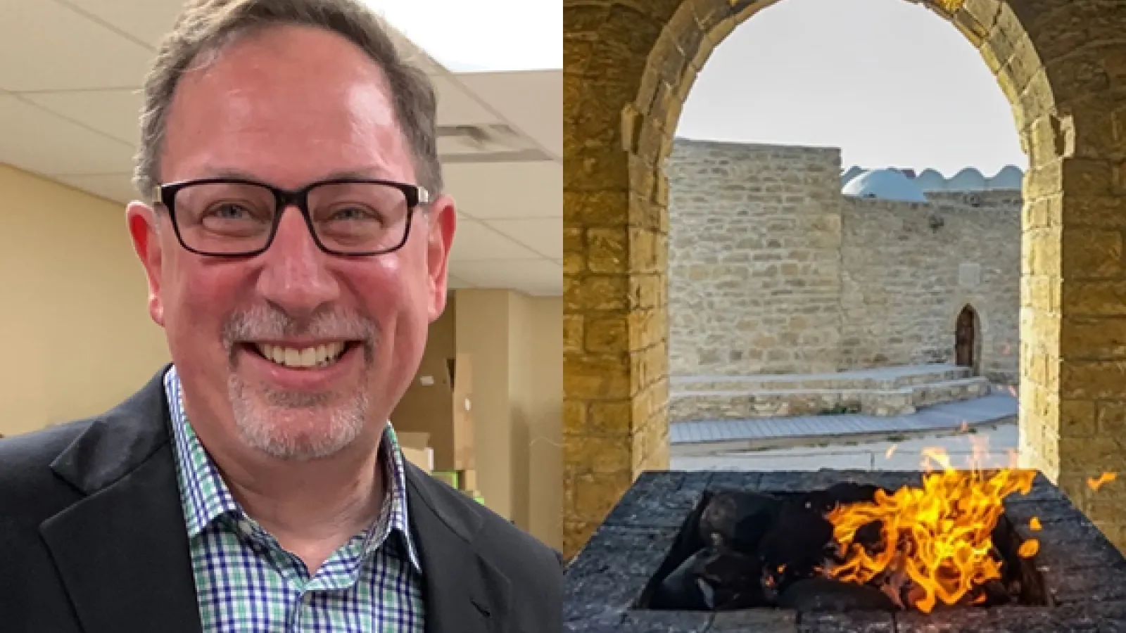 Scott Levi and an open fire and window in Baku