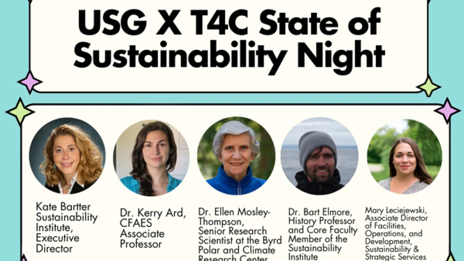 Dr. Ellen Mosley-Thompson, Dr. Bart Elmore, Kate Bartter, Dr. Kerry Ard, and Mary Leciejewski 