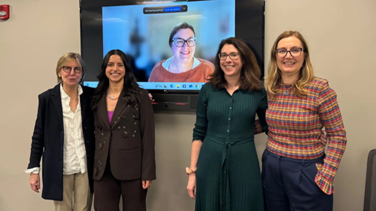 L to R, Alice Conklin, Daniela Edmeier, Robin Judd, and Theodora Dragostinova, with Jennifer Sessions on screen