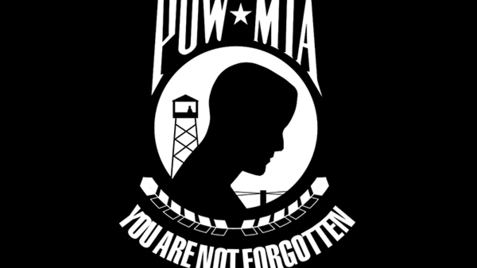 POW MIA Your are not forgotten, silhouette of a man's head with tower behind it
