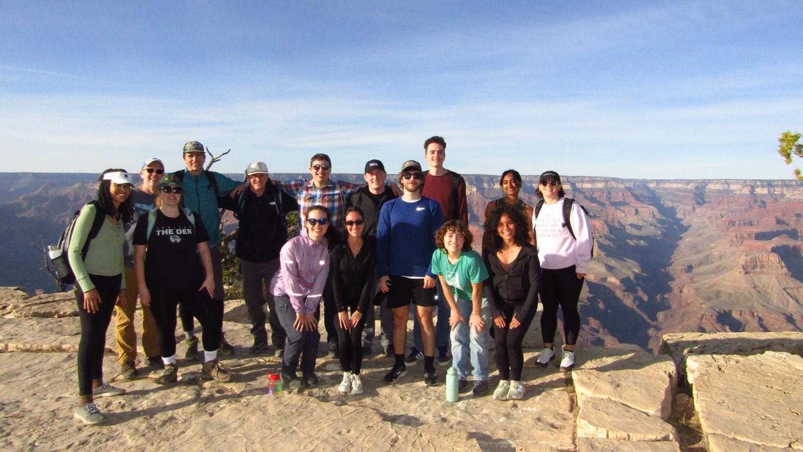 Profs. Breyfogle, Eaglin, and Elmore with grad students and undergraduates at the Grand Canyon