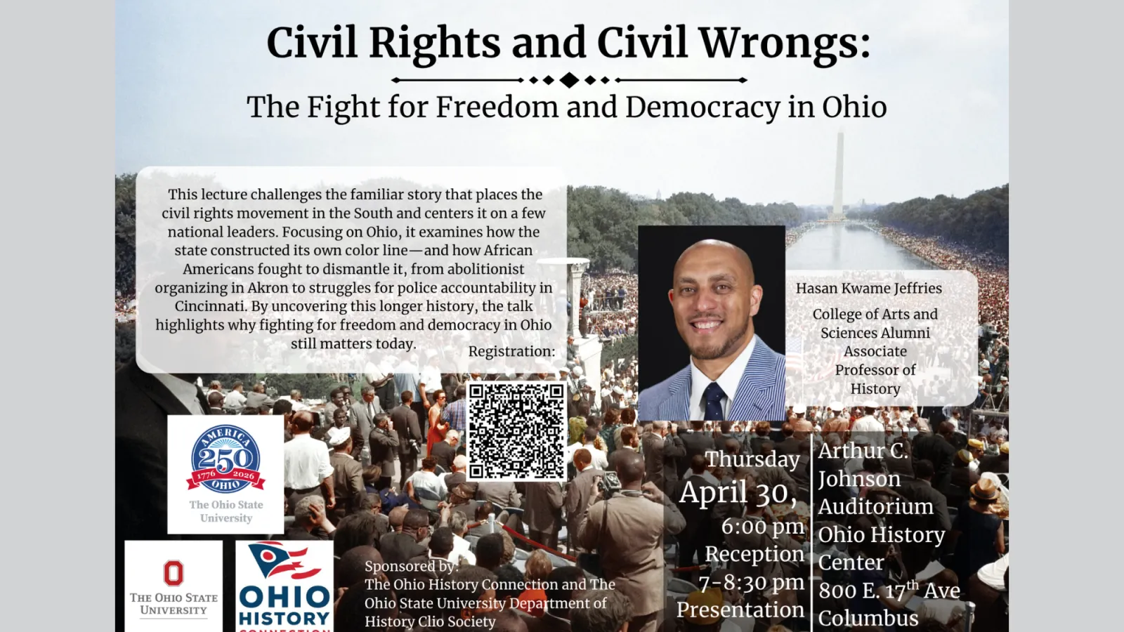 Event Poster for Hasan Jeffries, Civil Rights and Civil Wrongs in Ohio