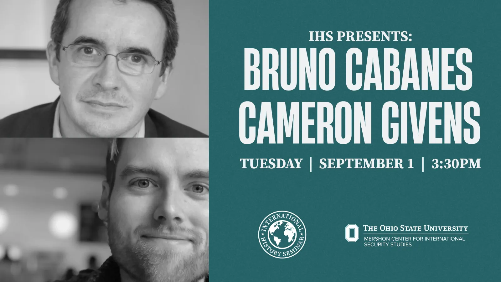 Black and white portraits of Bruno Cabanes and Cameron Givens