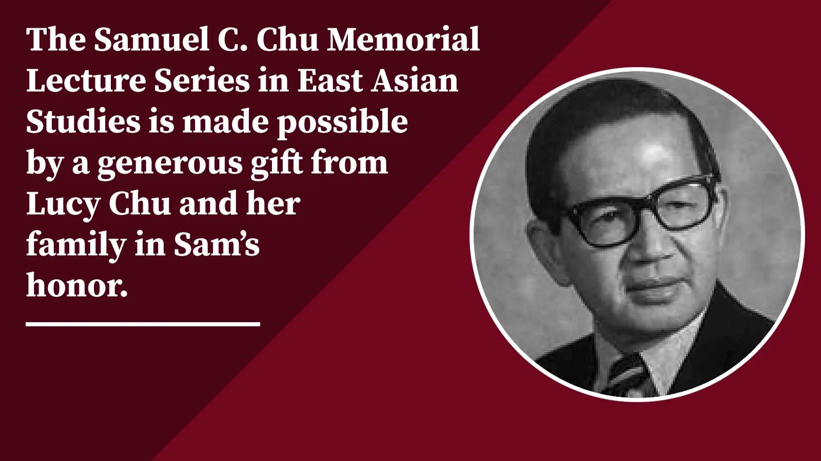 Black and white photo of Sam Chu