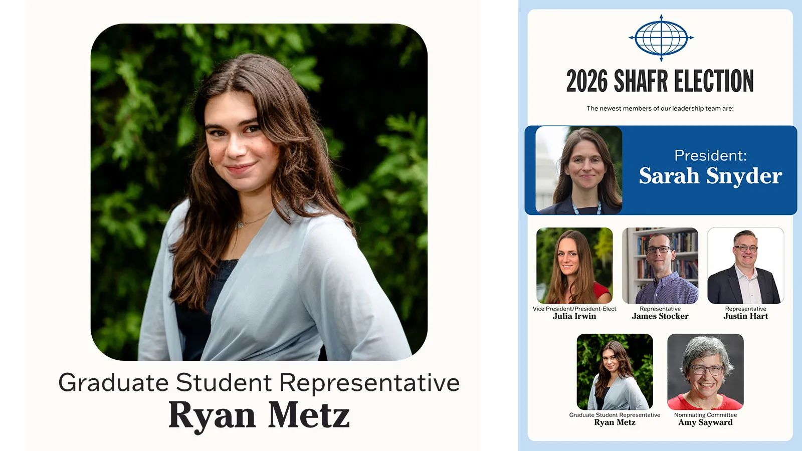 Poster depicting the six 2026 SHAFR elected positions