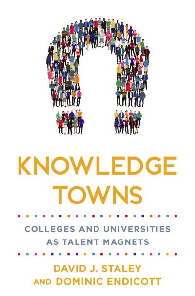 Knowledge Town book cover - image of crowd of people cut out in a magnet shape
