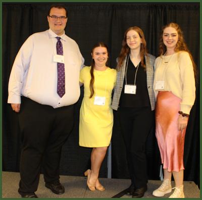 Existing 2022-23 PAT Zeta Chapter Officers Matthew Raskin (treasurer), Lauren Sullvan (vice president), Alli Aldis (president), Josie Sull (social media chair).