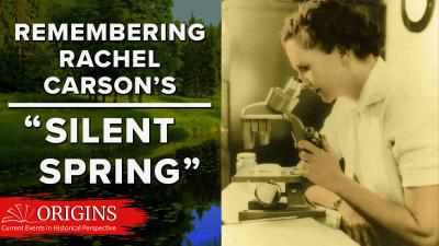 Rachel Carson looking in microscope