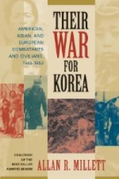 a Korean War soldier, a family of three and landscape images of Korea