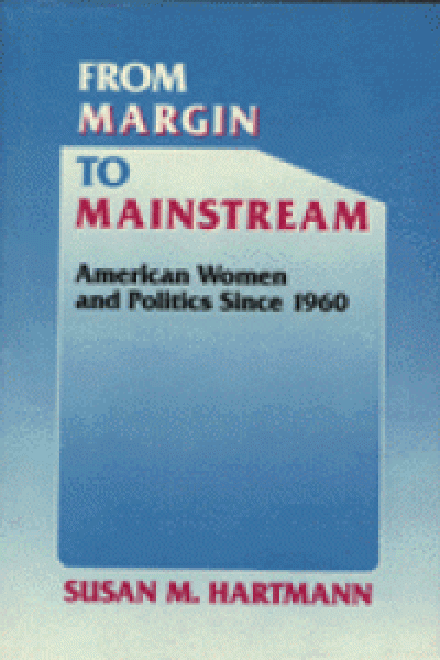 book title text, From Margin to Mainstream in front of a blue background