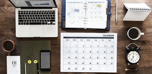calendar, date book, coffee, watch, tent card