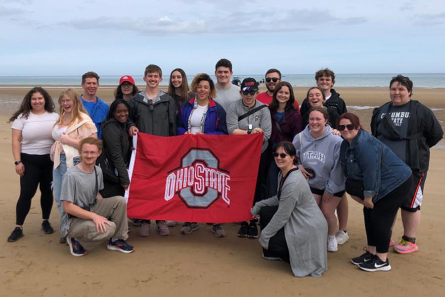 Ohio State students on the beach at Normandy 2024