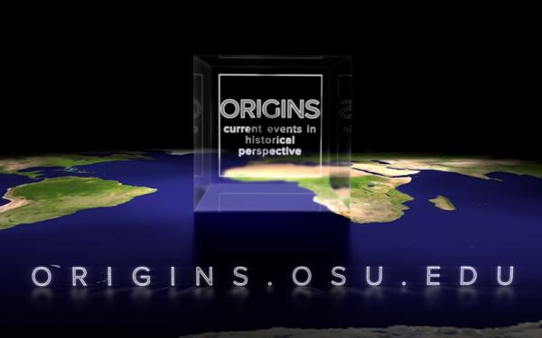 world with Origins logo on top of it and website origins.osu.edu written at bottom