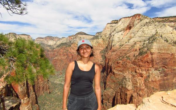 undergraduate student Bareesh Sanghavi standing in Zion National Park 