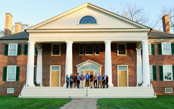 Associate Professor Hasan Jeffries and his students stand outside James Madison's Montpelier. Photo credit Kyle Huffman.