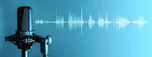 microphone on a stand with waveforms to right of it