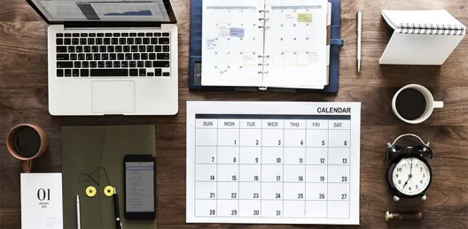 calendar, date book, coffee, watch, tent card