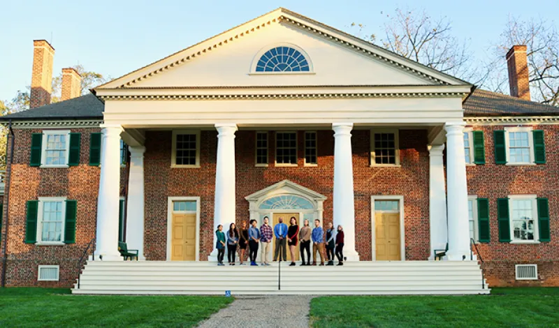 Associate Professor Hasan Jeffries and his students stand outside James Madison's Montpelier. Photo credit Kyle Huffman.