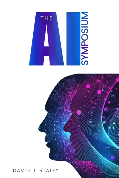 Book cover of The AI Symposium depicting overlapping face silhouettes in purples and blues