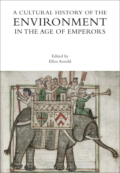 Book cover depicting a 13th-century illustration of men riding a war elephant carrying banners and horns