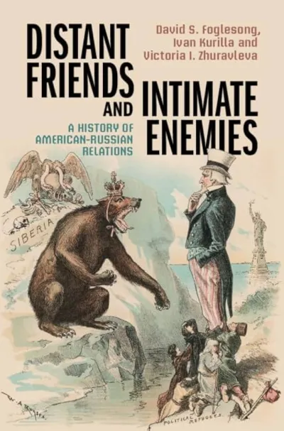 Book cover depicting a historical political cartoon featuring a personification of the United States alongside a roaring Russian bear