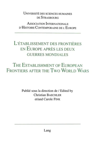 Book cover for The Establishment of European Frontiers After The Two World Wars with green and black text on a white background