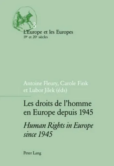 Book cover for Human Rights in Europe Since 1945 with blakc and white lettering on light green