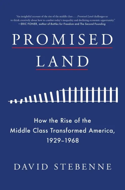 Book cover of Promised Land depicting a falling white picket fence on a blue background