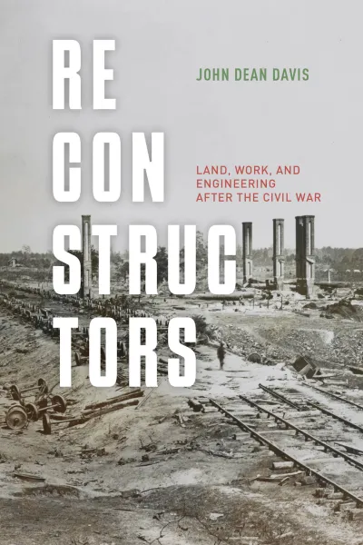 Reconstructors book cover depicting ruined railroad tracks