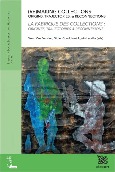 Book cover depicting a textured artistic composition with two silhouetted figures overlaying a rustic background