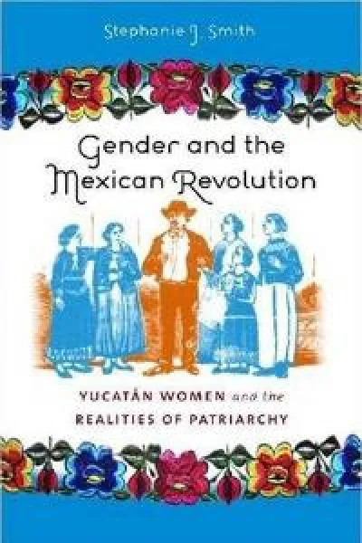 a Mexican man with two Mexican women on each side of him, a floral border is at the top and bottom of the image