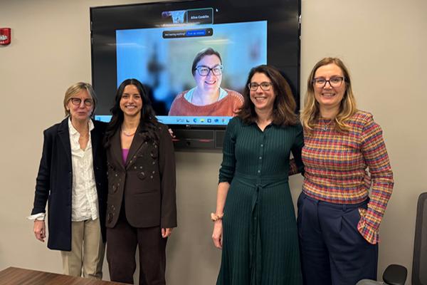 L to R, Alice Conklin, Daniela Edmeier, Robin Judd, and Theodora Dragostinova, with Jennifer Sessions on screen