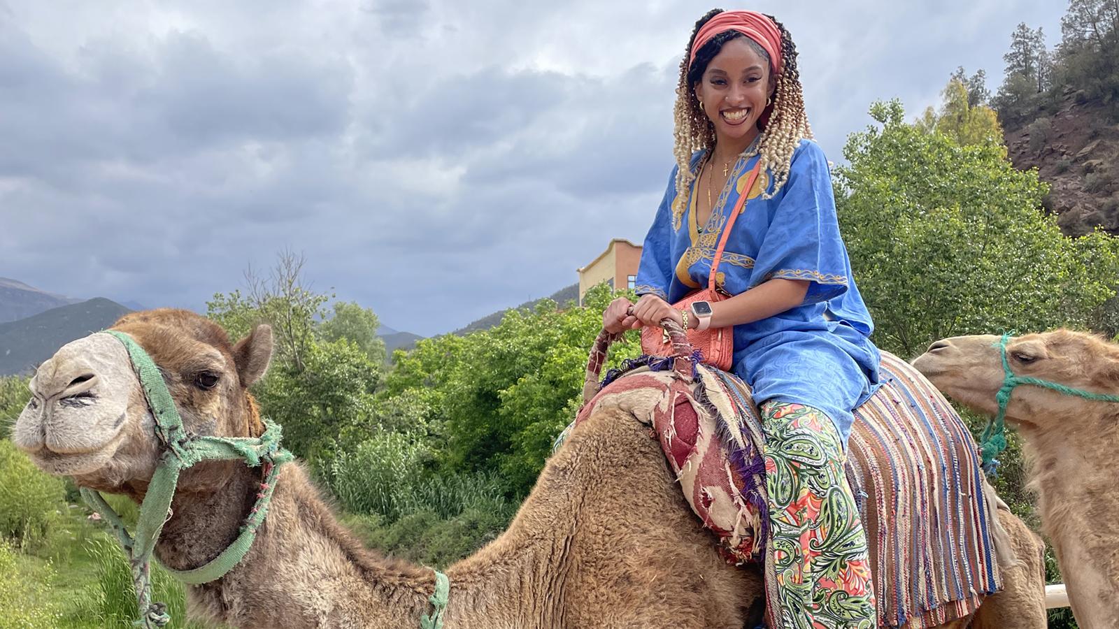 Keilah Thompson on a camel