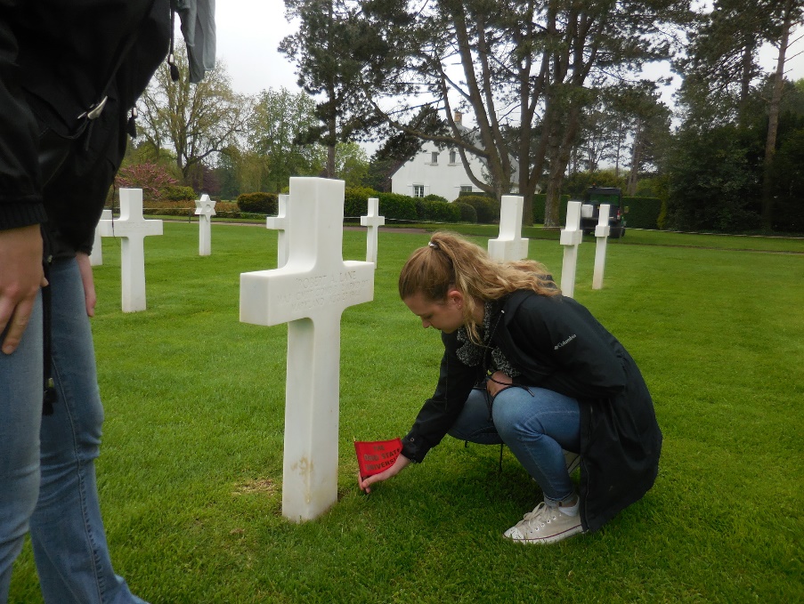 Breanne Yashko at the Grave of Capt. Robert Lane, OSU Class of 1934, Coleville sur Mer, Normandy Breanne Yashko at the Grave of Capt. Robert Lane, OSU Class of 1934, Coleville sur Mer, Normandy