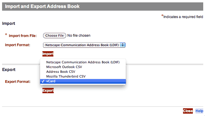 Address Book - Export Popup